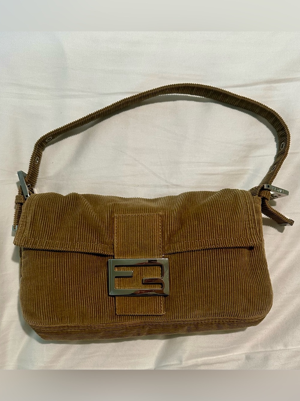 Authentic Vintage Fendi Brown Corduroy Baguette Bag
